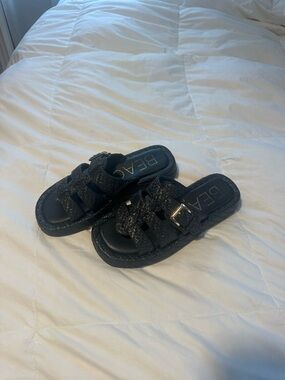 Black Braided Slide Sandals